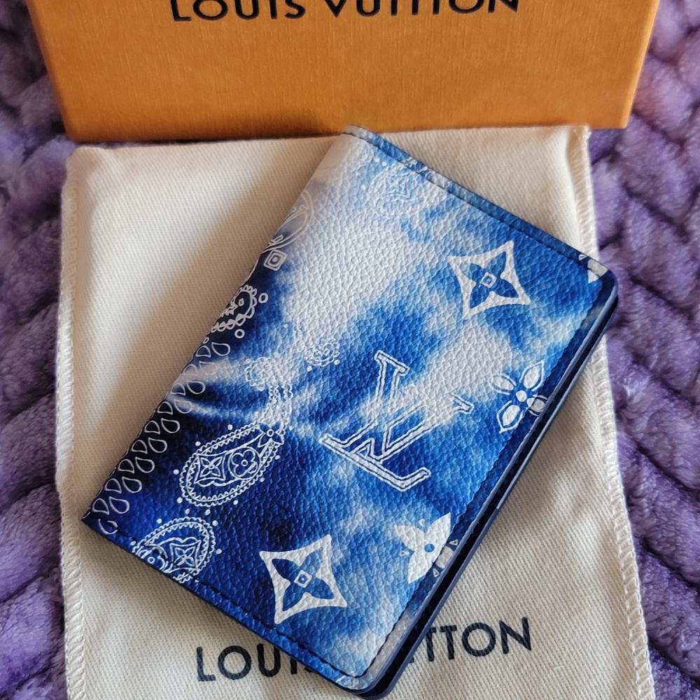 Louis Vuitton POCKET ORGANIZER Giant Monogram Bandana Bleached Blue Wallet New